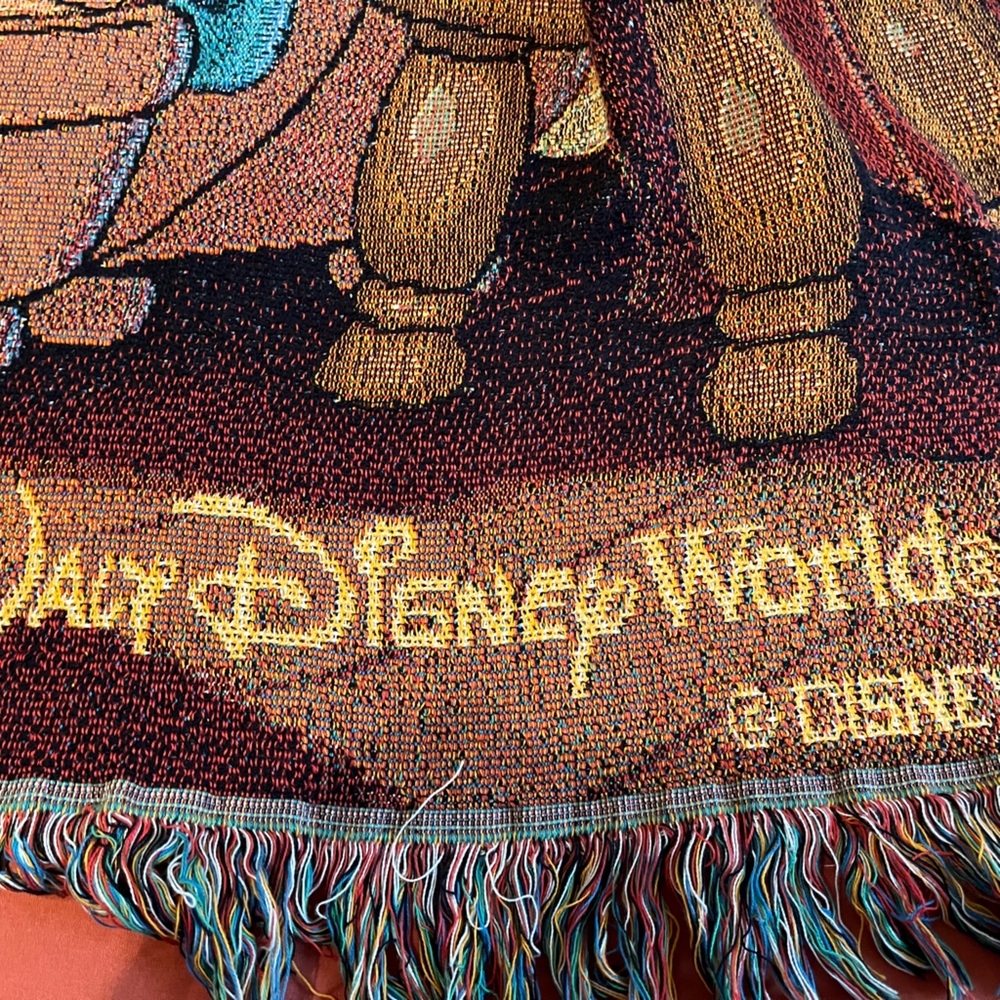 Disney World Woven Tapestry Throw Blanket 60 x 50 Mickey Minnie Pluto Fireplace - Picture 5 of 5